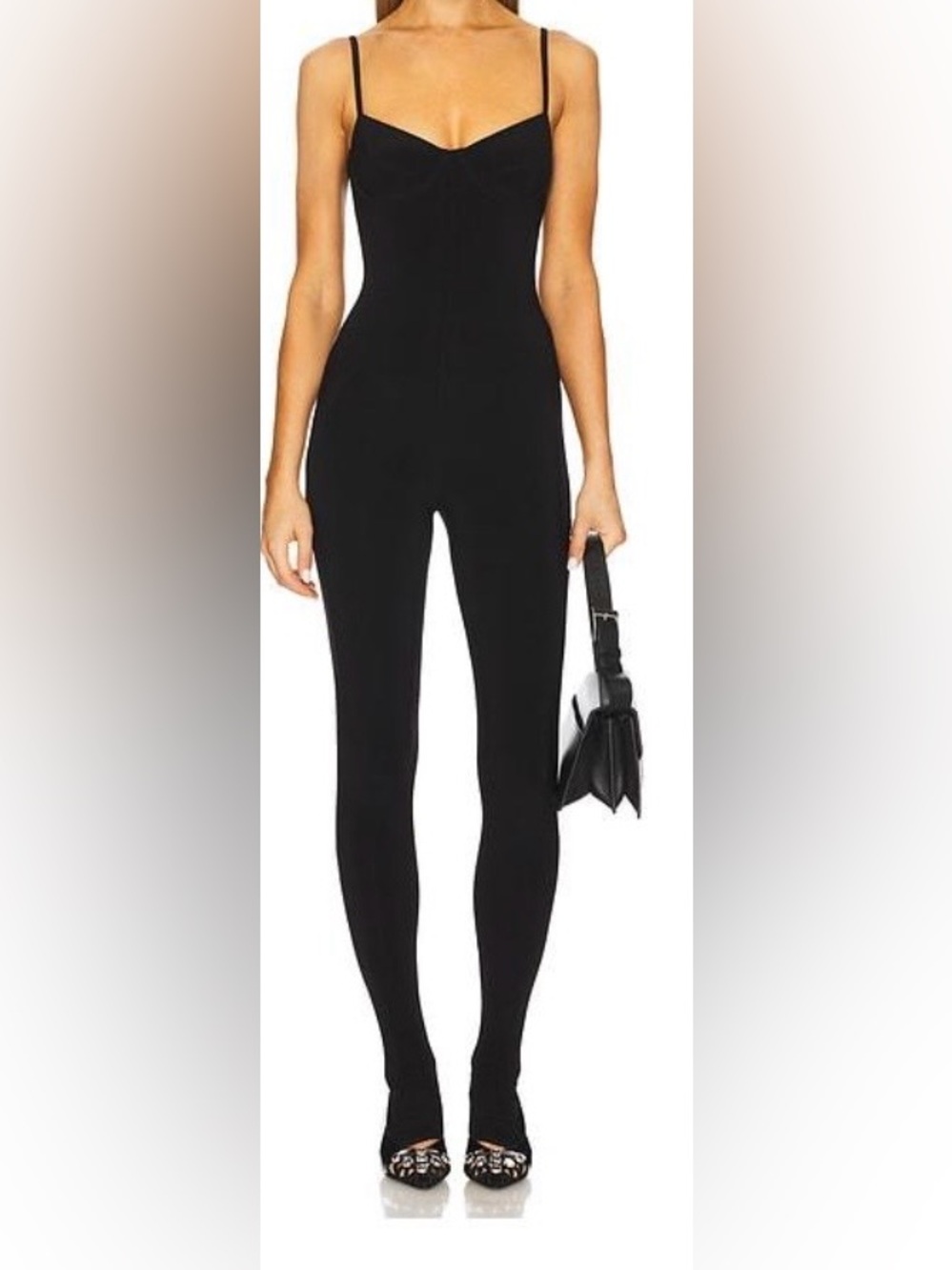 NWT Norma Kamali Black Underwire Catsuit w Slender Spaghetti Straps - Small